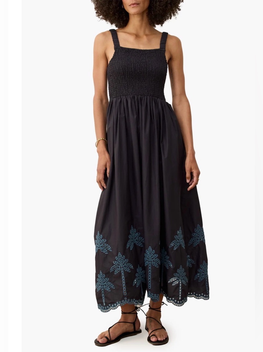 Marine Layer Selene Maxi Dress XL Coastal Grandma Smocked Fit Flare summer vacay